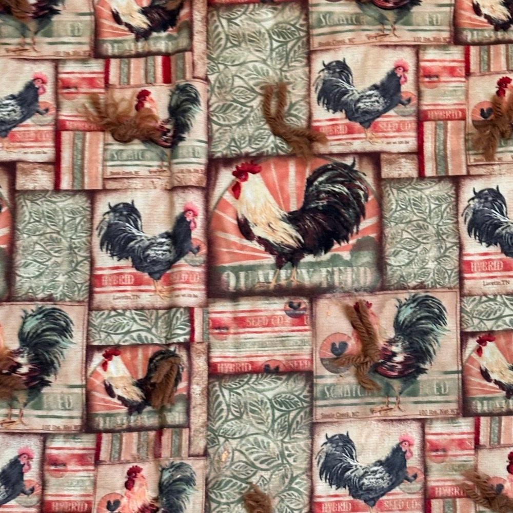 Handmade 2-Piece Quilted Farmhouse Rooster Lap Quilt & Matching Table Topper Set